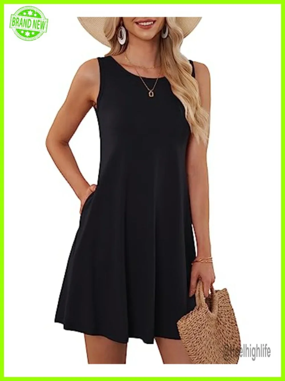 Sleeveless Boho Floral Sundress with Pockets, Beach Coverup